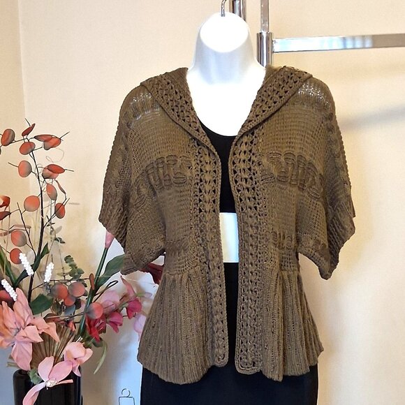 NWT Brown Knit Shrug Open Front Hooded Cardigan Lightweight Ladies Sweater - Picture 4 of 7